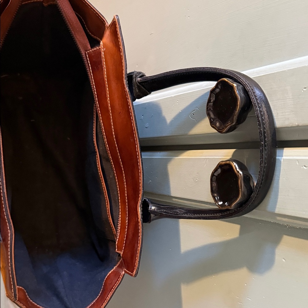 Structured Cognac Leather Tote with Dark Brown Handles - Picture 6 of 6
